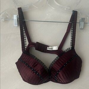 Lejaby burgundy balconette bra mesh and diamond details 36D